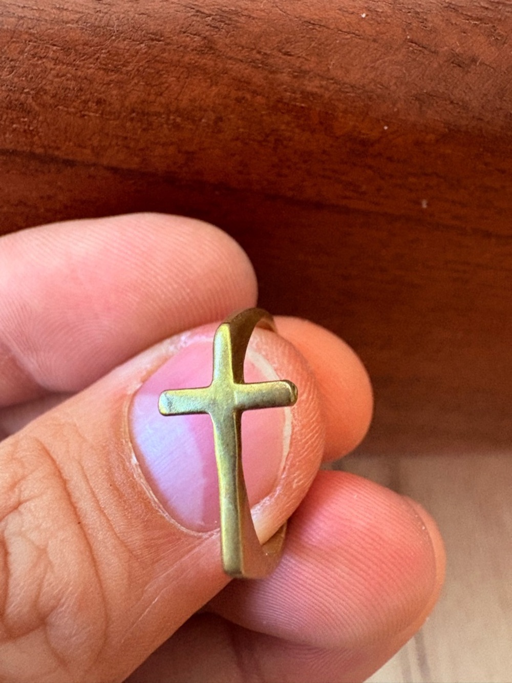 Minimalist Brass Cross Ring - Gold Tone